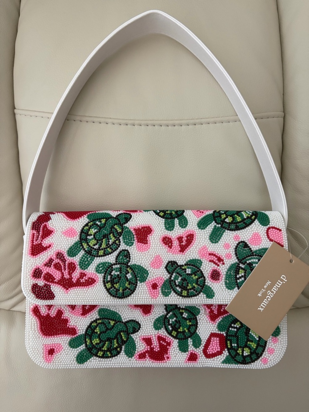 White Beaded Viral Turtle Shoulder Bag